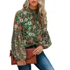 Blouses femininas Primavera Casual Casual Half Grola Flores Prinha Lanterna de Manga Longa Camisa de Pullover Chic Tops 2022 Moda Retro Loose Mulheres