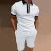 Survêtements 2022 Vêtements de sport pour hommes Couleur unie Zippe Revers Polo Costume Été Mode Loisirs de plein air Sports Shorts 2 pièces Ensemble