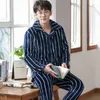 Men's Sleepwear Men's Pijama For Men 2 Pieces Lounge Pyjamas Striped Autumn Winter Bedgown Home Clothes Man PJs Pure Flannel Pajamas