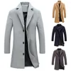 Trench da uomo Autunno Inverno Moda da uomo in lana tinta unita monopetto bavero lungo cappotto giacca soprabito casual 5 colori