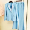 Kvinnors tv￥delade byxor H￶gkvalitativ 2022 Womens Suit Career Slim Fit Jacket Montering Single Button Blazer Flare Set