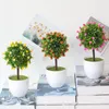 Flores decorativas verdes pequenas árvores em vasos com mini rosas para o jardim doméstico banheiro desktop ornament falsy