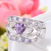 Anéis de casamento 3pcs Conjunto Crada Heart Amethyst Ring Silver Plated Jewelry Jewelry Engagement Anniversary Tamanho 6107604729