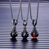 Choker Stainless Steel Pendant Necklace Red Blue Black Shining Three Colors Round Stone Men's Jewelry