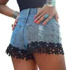 Pantaloncini da donna Sexy da donna in pizzo nero patchwork denim lavato a vita alta Summer Beach Bohemia Short Jeans Hole