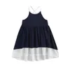 Girl Dresses Girls Summer Casual Dress Splicing Color Spaghetti Strap Sleeveless OnePiece For Kids 3-8 Years Navy Blue/Yellow