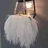 Luxury Ostrich Feather Party Evening Clutch S 2022 Kvinnors Bröllops plåspåter och handväskor Liten axelkedja Designerväska