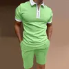 Spårar 2022 Men's Sportswear Solid Color Zippe Lapel Polo Shirt Sude Summer Fashion Outdoor Leisure Sports Shorts 2-Piece Set