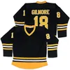 Men Vintage Boston 18 Happy Gilmore Hockey Jersey مخيط رقم الاسم الشعار أسود أبيض مناوب نساء شباب