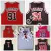 Retro Derrick Rose Black Pinstripe Basketball Jersey 91 Dennis Rodman 33 Scottie Pippen Red Wit Stitched Vintage Mens Jerseys Mesh