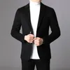 Erkekler Suits Yüksek kaliteli erkekler% 50 yün blazerler bahar sonbahar tek göğüslü dış giyim erkek düz renk ince balzar palto ile