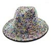 Berets Winter Rhinestone Fedora Hat For Women Big Brimmed With Diamond Night Party Beach Ladies Fashion Performance