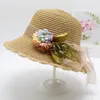 Cappelli a tesa larga 2022 da donna in pizzo da sole per cappellino da spiaggia in paglia cappello floscio femminile fiori solidi estate