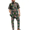 Men's Tracksuits Colorful Print Short Sleeves Men's Set Tops With Trousers Nigerian Style Groom Suit Male Traditional African Clothes