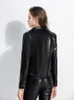 Женская кожаная куртка PU для женщин 2022 Осенняя зимняя мода черная короткая короткая маленькая лацка