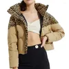 Women's Trench Coats Leopard Print Parka Bread Women Coat Patchwork Long Sleeved Winter Warm Cropped Top Female 2022 Lady Streetwear Parkas