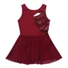 Abiti da ragazza Bambini Ragazze Balletto Vestito da danza Dancewear Paillettes lucide asimmetriche Buchi della serratura Vestito da pattinaggio a rotelle