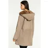 Trench con cappuccio in pelle da donna 2022 da donna casual in shearling giacca di pelliccia lunga in pelle di pecora turca