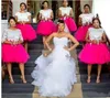 بالإضافة إلى الحجم ، فساتين وصيفات الشرف الأكمام الأفريقية جوهرة قصيرة مع فستان حفل زفاف زفاف من الدانتيل