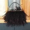 Bolso de mano de lujo con plumas de avestruz para fiesta y noche para mujer, carteras y bolsos de boda, bolso pequeño de diseñador con cadena de hombro, 2022