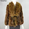 Women's Fur Sexy Overcoat Women Jacket Real Coats For Winter Autumn With Big Raccoon Collar Outwear High Quality