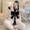 home clothing Coral velvet pajamas for women in autumn and winter loose cartoon cute warm flannel thickened clothes suit
