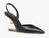 TopLuxury First Sandali da donna in pelle Scarpe Décolleté a forma di F con tacco alto Décolleté in metallo color oro Lady Slingback Lady Party Wedding Dres