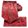 Bow Ties Hi-Tie Red Paisley Box Luxury For Men Hanky ​​Cufflinks Set Silk Slips Formella klänningar Gifter Mäns slips Bröllopsverksamhet