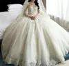 Magnifique robe de mariée robes de mariée nuptiale bijou nuple en dentelle perle applique manches longues corset fond de balayage