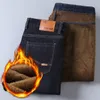 New casual jeans man winter jeans for mens with velvet and thick straight tube fashion stretch men trend thermal pants