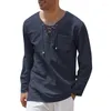 Camisas casuales para hombres Primavera de manga larga T para hombres Cordón sólido con cuello en V Sudaderas con capucha 2022 Moda Masculina con capucha Tops sueltos