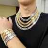 Charm Armband Hip Hop Claw Set 5a CZ Stone Bling Iced Out 12mm rostfritt st￥l Runda trottoarkonb Cuban Link Chain f￶r m￤n Rapper smycken