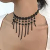 Choker SRCOI Gothic Wide Black Flower Lace Women Punk Crystal Tassel Sweet Vintage Collares Necklace