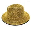 Berets Winter Rhinestone Fedora Hat For Women Big Brimmed With Diamond Night Party Beach Ladies Fashion Performance