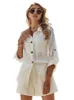 Kvinnors sp￥rdr￤kter Kvinnors avslappnade upps￤ttningar LAPEL Single Breasted Long Sleeve Shirt Elastic midja Shorts Summer Solid Color Cotton Linen Suit
