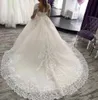 Magnifique robe de mariée robes de mariée nuptiale bijou nuple en dentelle perle applique manches longues corset fond de balayage