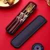 Dinnerware Sets Korean Cutlery Box Purple Orange Spoon 304 Stainless Steel Fork Chopsticks 3pcs Tableware Set