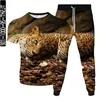 Herrsp￥riga herrar f￶r m￤n kvinnor mode 3d tryck djur leopard sp￥rdr￤kt manlig kvinnlig t-shirt byxor byxor 2 st set kostym plus size s-6xl