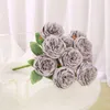 Flores decorativas 2022 Simulação 10 Austin Roses Bouquet Home Room de sala de jantar Mesa de jantar Decoração de casamento Fake Artificial High Quality