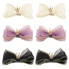 Tre strati di organza fatti a mano bowknot fermagli per capelli per bambini corona brillante archi per bambini forcina abbigliamento decorazione regalo per bambini