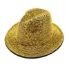 Berets Winter Rhinestone Fedora Hat For Women Big Brimmed With Diamond Night Party Beach Ladies Fashion Performance