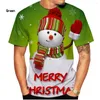 Tracksuits voor heren zomer heren t -shirt kerst mode straat top 3d print santa claus tree oversized o nek casual