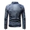 Men's Trench Coats Mens Fleece Warm Stand-up Collar Zipper Moto Biker Jean Jackets Male Casual Solid Color Denim Autumn Winter Jacket