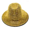 Berets Winter Rhinestone Fedora Hat For Women Big Brimmed With Diamond Night Party Beach Ladies Fashion Performance