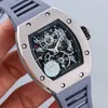 Luxury mens Mechanics Watch Rm17-01 Wine Barrel Hollow Out Design Rubber Strap Wristwatch for Men