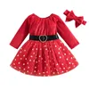 Robes de fille en bas âge pour bébé fille d'automne robe de la Saint-Valentin amour coeur imprimé velours manches longues en tulle celle et bandeau 1-5y