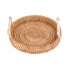 Pokrowce na krzesło ręcznie tkane taca do przechowywania rattanu z drewnianym uchwytem okrągły koszyk chleb pokarmowy talerz owocowy talerz
