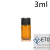 Bouteilles d'huile essentielle et de liquide en verre ambré 1 2 3 5 ml Flacon de tube à essai en verre avec bouchon en plastique couvercle noir