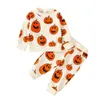 Roupas conjuntos de roupas infantis de Halloween 2022 Autumn Boys and Girls Sleeved O-gola O-gola Baby Camisetas calças