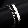 Bracelets de link 2pcs / conjunto de ímãs de coração Atrair pulseira de casal Love Liche Lock Charm Jóias de aço inoxidável colar para mulheres homens homens